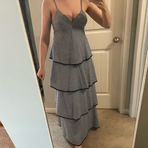 Navy Gingham Tiered Maxi Dress
